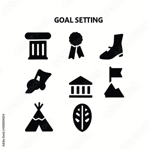 Collection of achievement and aspiration symbols goal success