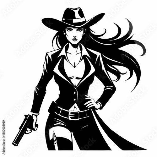 Stylish Female Gunslinger Illustration in Western Outfit