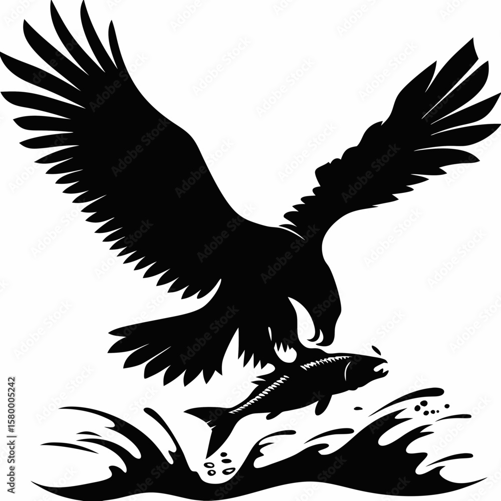 Obraz premium A Soaring Eagle Rising From the Waters With Its Prey in Tow, Wings Spread in Triumph as Nature’s Silent Hunter Claims Its Prize