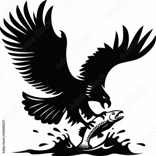 A Fierce Eagle Piercing the Waters With Outstretched Talons, Grasping a Thrashing Fish in a Violent Surge of Splash and Flight