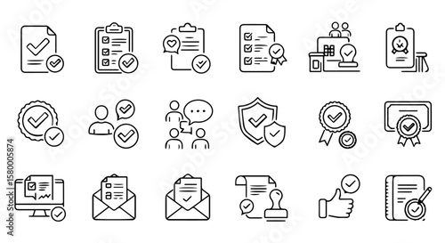 Compliance achieved via approved paperwork and communication, a symbol for success and efficiency, illustrated with various business icons.