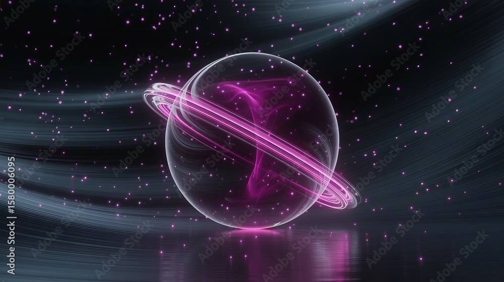Obraz premium Glowing orb with abstract pink energy swirls against a backdrop of stars