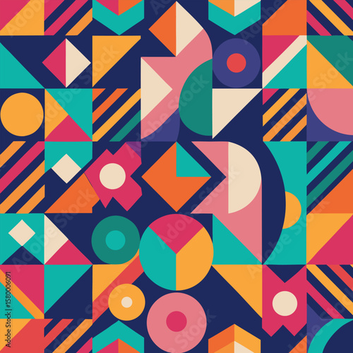 Trendy vector abstract geometric background with circles in Scandinavian retro style, seamless cover. Graphic pattern of simple shapes in gray tones, abstract white mosaic.