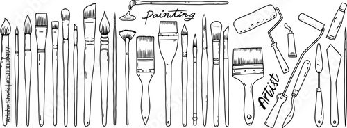 Collection of painting brushes tools for artist. Vector and illustration graphic elements. Paintbrush set.