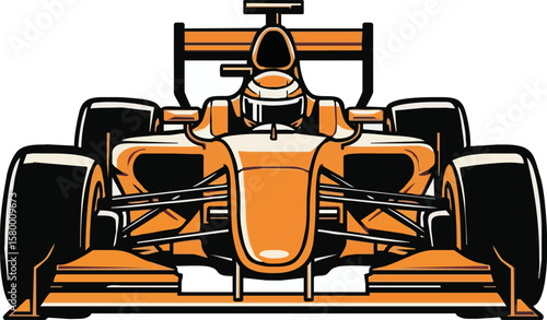 Orange Formula One race car, front view, driver visible, detailed illustration.