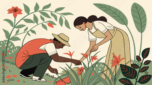 Young couple kissing vector illustration of people in love, a cartoon drawing of a family silhouette holding a flower