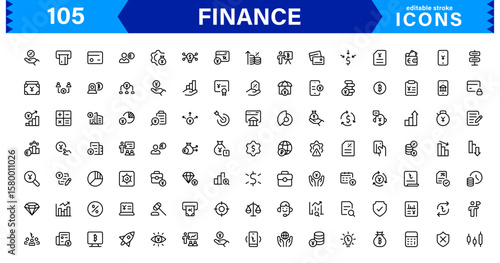Finance Icon Pack – Premium Vector Line Symbols for Banking, Cryptocurrency, Accounting, Investing, Budgeting, and Digital Financial