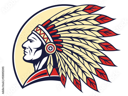 Profile of a Native American Chief, a stylized graphic design.