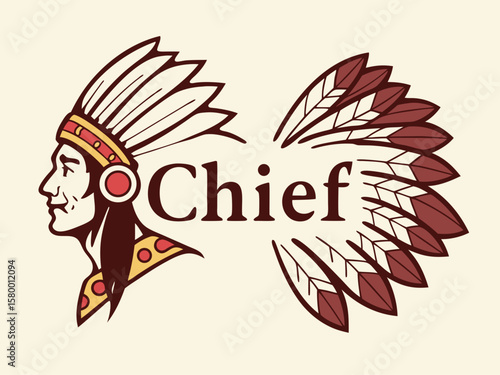Profile of a Native American Chief, a stylized graphic design.