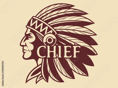 Profile of a Native American Chief, a stylized graphic design.