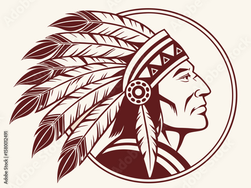 Profile of a Native American Chief, a stylized graphic design.