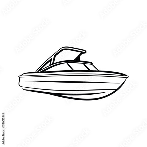 Sleek motorboat silhouette with canopy watercraft marine