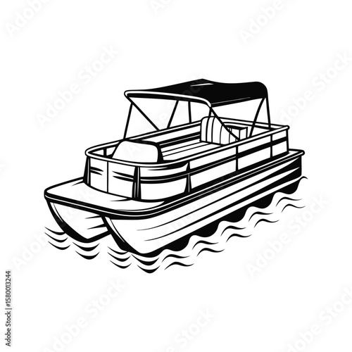 Black and white pontoon boat silhouette on water deck boat watercraft