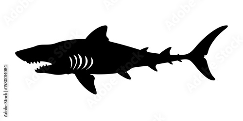Aggressive Shark Silhouette Vector – Ocean Predator Black Graphic Art