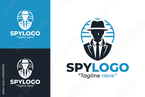 Iconic Spy Logo in Blue Shades for Covert Mission Branding and Professional Identity
