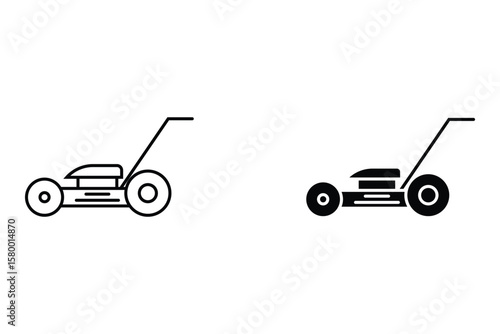 Lawn Mower Icon set. Black and White Vector Illustration. Lawn Mower. Home Appliances Concept, vector eps