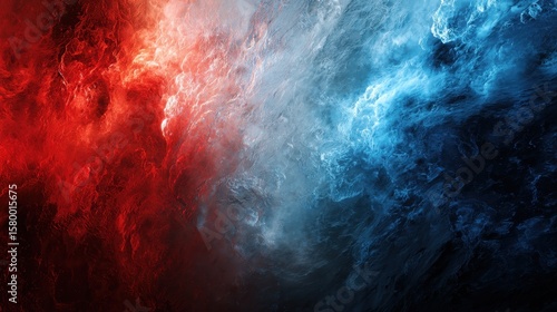 Abstract image shows red and blue nebula cloud with white accents. Perfect to show a division, power, conflict, or modern wallpaper.