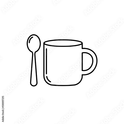 Simple line drawing of a cup with a spoon beside it  