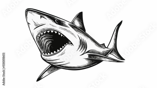 Angry Shark Vector Illustration – Open Mouth Fierce Ocean Predator Drawing