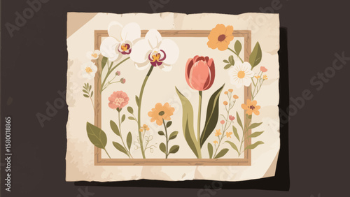 Vintage Floral Illustration Featuring A Variety Of Colorful Flowers And