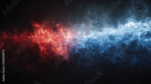 Red fire meets blue ice with dark background, a cosmic battle. Use as background for dramatic contrast, or conceptual power.