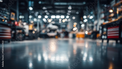 Blurry interior of a workshop or auto store