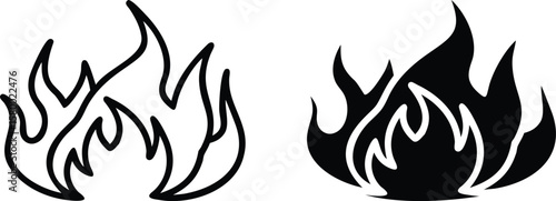Fire Flame Icon Vector - Black and White Burn Heat Symbol Illustration