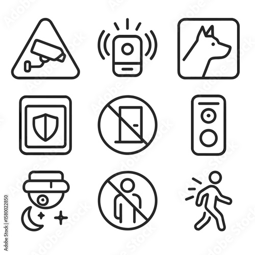 Set sign guard vector security restricted no icon camera alarm system symbol