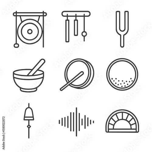 Chime healing wave hand icons acoustic shell icon sound bowl bell vector