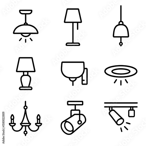 Icon sconce pendant lamp interior lighting recessed table floor icons vector wall