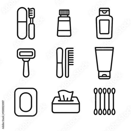 Bottle vector icons tissue lotion toiletry icon pack toothpaste comb swabs soap