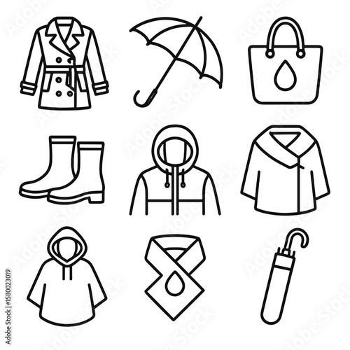 Urban tote boots windproof waterproof sleeve storm vector coat rainwear icons icon