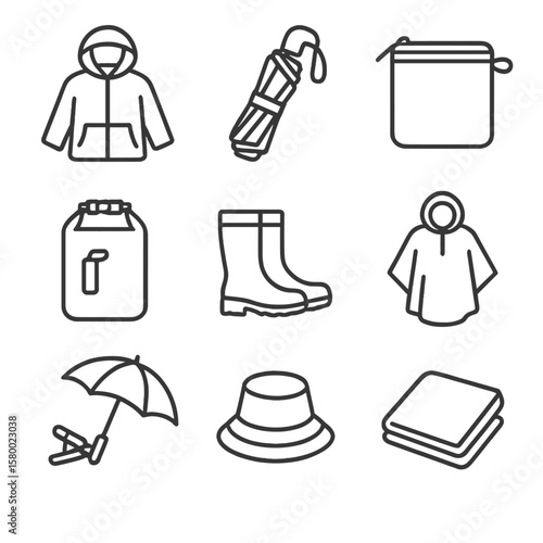 Travel multipurpose towel boots waterproof icon packable umbrella gear rain hat collapsible