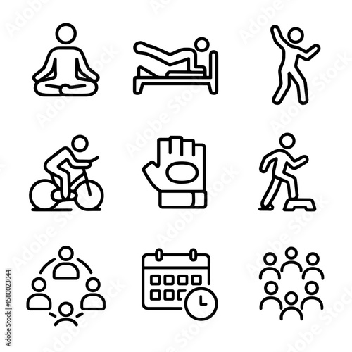 Aerobics vector arts yoga spin class icons icon martial dance session fitness