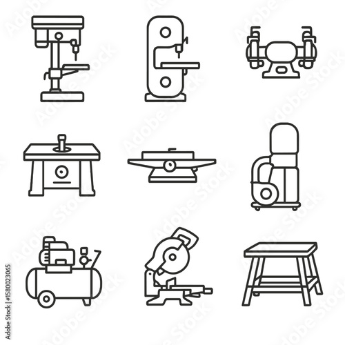 Vector press icon miter icons tool air extractor saw jointer router stand