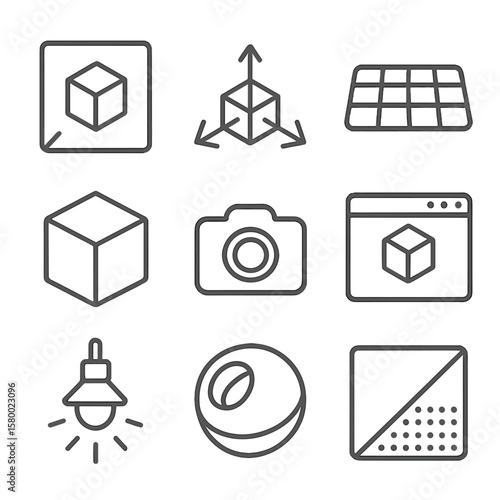 Icons shading modeling source camera orthographic plane grid perspective vector view icon