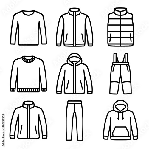 Vector icon vest pants long sweater clothing hoodie fleece softshell winter icons