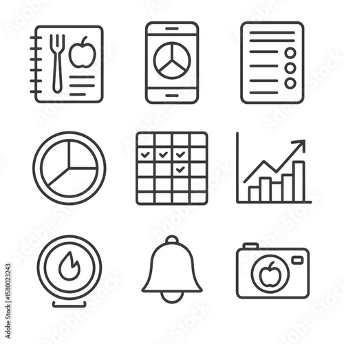 Journal tracker reminder habit diet vector portion chart daily icons plate icon