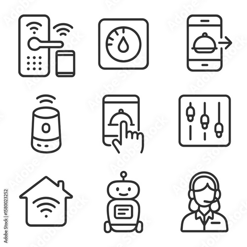 Smart service icons assistant robot keyless hotel digital icon menu receptionist vector