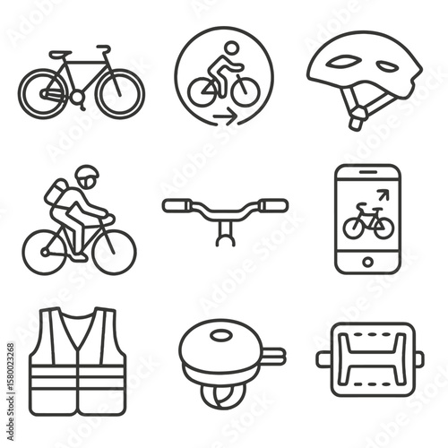 Biking pedal icons app bicycle commuter city bike reflective vector vest view