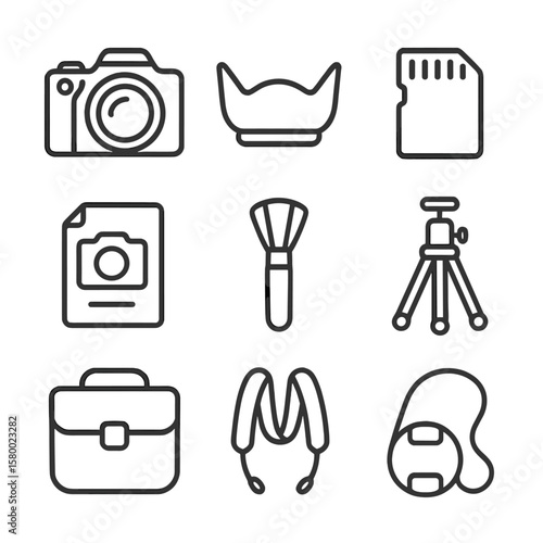 Camera strap beginner tripod kit basic icon holder vector lens small cap