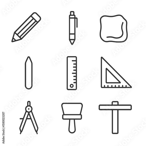 Mechanical pencil drawing icon compass tools vector eraser triangle icons stump brush