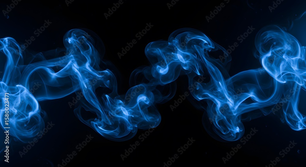 Fototapeta premium smoke is illuminated with soft, fostering an air of intrigue blue smoke against a dark background. wallpaper, shadowy space shrouded in blue haze