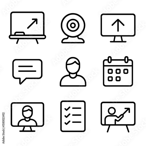 Symbol class icon calendar board icons whiteboard screen attendance vector classroom webcam