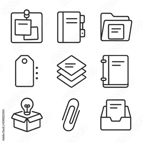 Organized icons divider notes folder tab layered icon note organizer binder vector