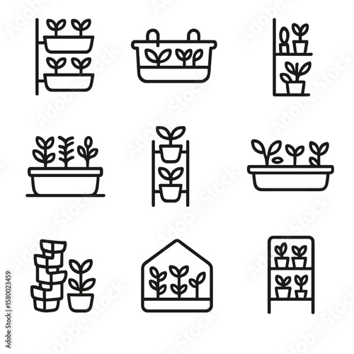 Corner icons vector mini icon narrow space balcony plants garden modular gardening