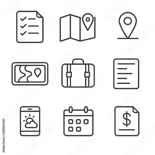 Map icons travel vector page checklist road itinerary paper icon app trip