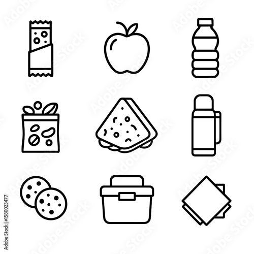 Bottled road vector fruit cooler mix icon snack cookies thermos trip trail