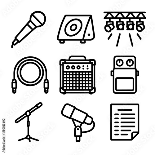 Setlist music guitar microphone live effects cables stand gear stage rig vector