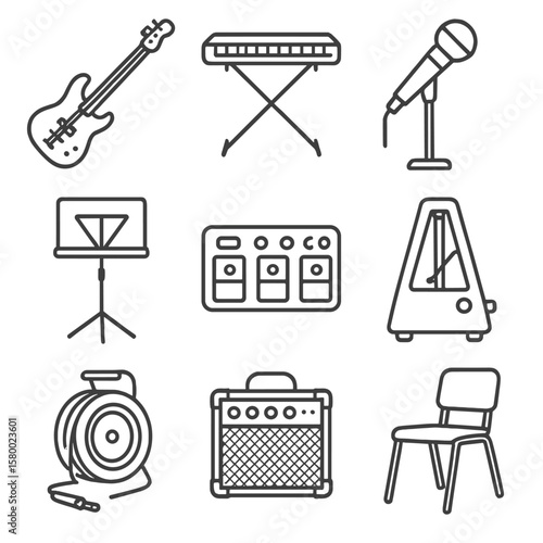 Vocal practice reel audio amp room band icon vector guitar metronome